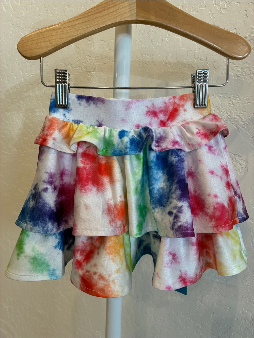 Terez Girls Tie-Dye Ruffle Skirt - Rainbow on White